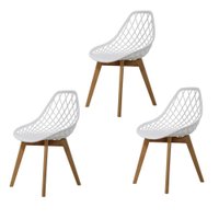 Kit 3 Cadeiras para Sala Mesa Cozinha de Jantar Kaila Garden Wood Branca Base Madeira suporta até 120kg