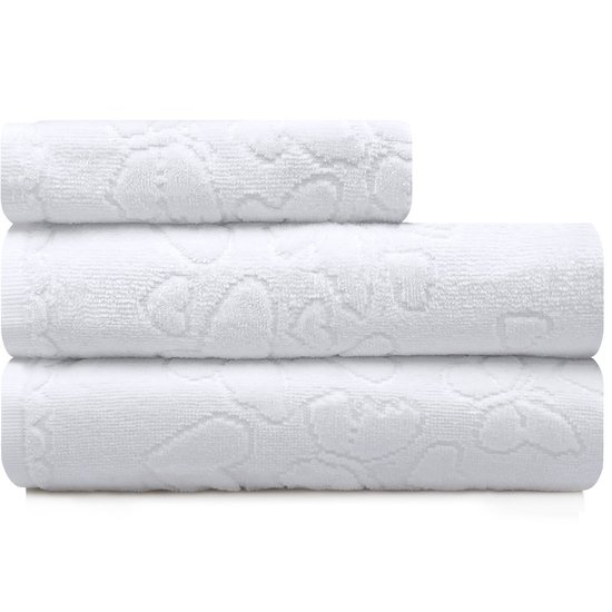 Kit com 3 Toalhas Romance Banho e Rosto 100 Algodão Aveludada Dohler - BRANCO