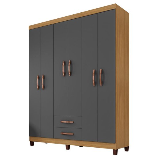 Guarda Roupa Casal 6P 2G Moden 150 cm 3562 Carvalho Am Grafite INCP