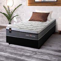 Conjunto Cama Box Preto c/ Molas Ensacadas Benton Cinza Solteiro 88x188x71