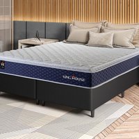 Conjunto Cama Box Preto c/ Molas Ensacadas Lagras Azul King 193x203x66