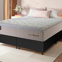 Conjunto Cama Box Preto c/ Molas Ensacadas Roma Bege Queen 158x198x71