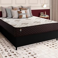 Conjunto Cama Box Preto c/ Molas Ensacadas Allura Marrom Casal 138x188x58