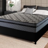 Conjunto Cama Box Preto c/ Molas Ensacadas Montreal Cinza Casal 138x188x64