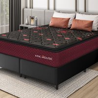 Conjunto Cama Box Preto c/ Molas Ensacadas Toronto Vermelho Queen 158x198x66