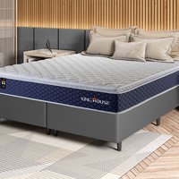 Conjunto Cama Box Cinza c/ Molas Ensacadas Lagras Azul Queen 158x198x66