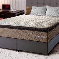 Conjunto Cama Box Cinza Espuma Atlanta Bege Queen 158x198x62