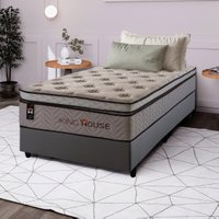 Conjunto Cama Box Cinza c/ Molas Ensacadas Liverpool Bege Solteiro 96x203x73