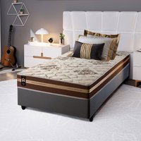 Conjunto Cama Box Cinza Espuma Chicago Marrom Solteiro 88x188x57
