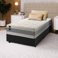 Conjunto Cama Box Preto Espuma Oxford Verde Solteiro 96x203x67