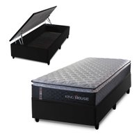 Conjunto Box Baú Preto Solteiro Dakota Preto 96x203x64 Espuma D33