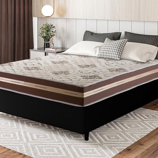 Conjunto Cama Box Preto Espuma Chicago Marrom Casal 138x188x57