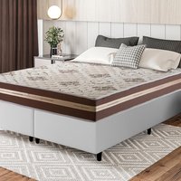 Conjunto Cama Box Branco Espuma Chicago Marrom King 193x203x57