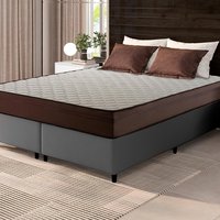 Conjunto Cama Box Cinza Espuma Atlanta Marrom King 193x203x62