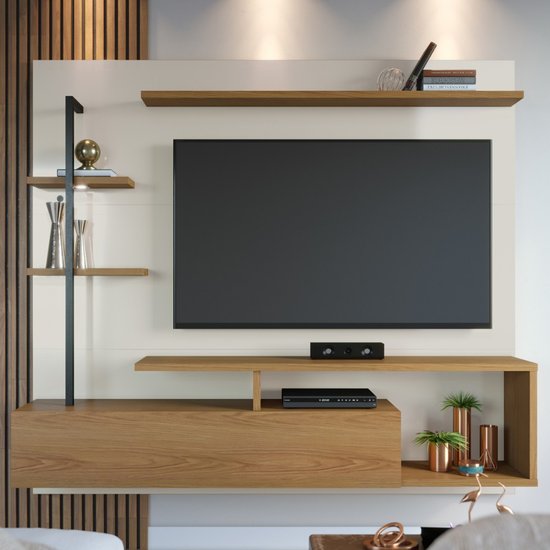 Painel para TV Até 58 Polegadas com Led Comodoro 1 Porta Off White/Freijó - Pnr Móveis