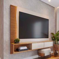Painel para TV Até 65 Polegadas Mocha 2 Portas Ripado com Led Off White Matte/Freijó - Pnr Móveis