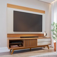 Rack com Painel para TV Até 75 Polegadas Bellaria 1 Porta 2 Gavetas Freijo/Off White Matte - Pnr Móveis