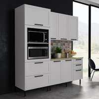 Cozinha Compacta MDF 3 Peças com Armário Paneleiro e Balcão com Tampo Multimóveis CR20454 Branco/Carvalho Tropical