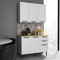 Cozinha Compacta MDF com Armário e Balcão com Tampo 120cm Multimóveis CR20452 Branco/Carvalho Tropical