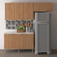Cozinha Compacta 3 Peças com Armários e Balcão com Tampo Multimóveis CR20449 Freijó/Mármore Branco