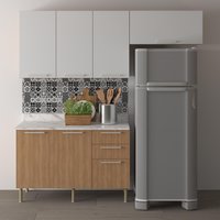 Cozinha Compacta 3 Peças com Armários e Balcão com Tampo Multimóveis CR20449 Freijó/Branco/Mármore Branco