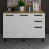 Balcão de Cozinha em MDF com Tampo 2 Portas e 3 Gavetas 120cm Multimóveis CR20462 Branco/Carvalho Tropical