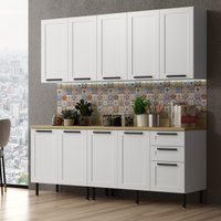 Cozinha Compacta MDF 4 Peças com Armário e Balcão com Tampo Multimóveis CR20453 Branco/Carvalho Tropical