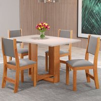 Mesa de Jantar 4 Lugares Kerolin Mel/Blonde/Veludo Cinza - Pnr Móveis