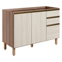 Balcao Para Pia 2P 3G 120cm MDF Kali 16417 Carvalho Toq Bianco Toq Nicioli