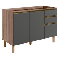 Balcao Para Pia 2P 3G 120cm MDF Kali 16417 Carvalho Toq Chumbo Nicioli