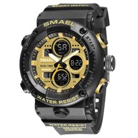 Relógio Masculino Esportivo 5ATM Smael AnaDigi 8038 Preto e Dourado
