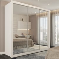 Guarda-Roupa Casal Luiza 3 Portas de Correr 4 Gavetas Espelhado Branco - Brv