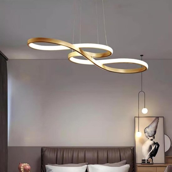 Luminaria Pendente LED 45W Crest Dourada com Design Moderno e Luz 3 em 1 para Sala ou Quarto