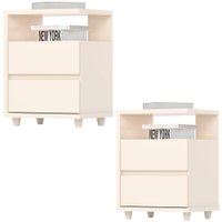 Kit 2 Mesas De Cabeceira 2 Gavetas 48 cm Campeche Off White Henn