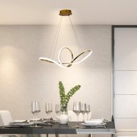 Luminaria Pendente LED 45W Infinity Dourado com Curvas Modernas e Luz 3 em 1 para Ambientes Elegantes