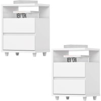 Kit 2 Mesas De Cabeceira 2 Gavetas 48 cm Campeche Branco Henn