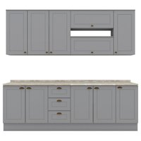 Cozinha Modulada 10 Pecas 240 cm CE792 Americana Cinza Calcare Henn