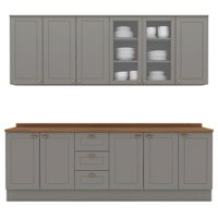 Cozinha Modulada 9 Pecas 240cm CE856 Americana Cinza Nature Henn