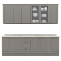 Cozinha Modulada 9 Pecas 240 cm CE856 Americana Cinza Calcare Henn