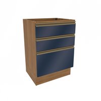 Balcão 3 Gavetas Kappesberg Celeste 100% MDF Nogueira/Azul Profundo 60cm