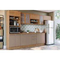 Kit Cozinha Modulada 8 Peças Botanic (3Aéreos+2Balcões+1Paneleiro+2Complementos) M663 Nogueira/Fendi - Kappesberg