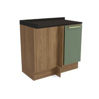 Balcão de Cozinha Modulado Botanic M625 Canto Reto 1 Porta c/Tampo 98cm Nogueira/Oliva/Preto Brilho - Kappesberg