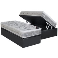 Cama Box Baú Solteiro: Colchão Molas Ensacadas Castor Super Luxo Látex SLX + Base CRC Suede Cinza(88x188)