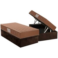 Conjunto Box Baú Solteiro: Colchão Molas Ortobom Hotelaria Nanolastic Orthotel + Base CRC Suede Brown (88x188)