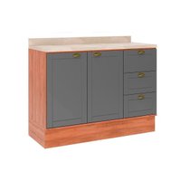 Gabinete p/ Pia Cozinha Balcão c/ Tampo Bella 2608 c/ 2 Portas e 3 Gavetas 120cm Nogal/Cinza - Carraro