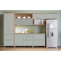 Cozinha Modulada Nesher Marquesa 6 Peças (3Aéreos+2Balcões+1Paneleiro) C6P86 Nature/Verde-Nesher
