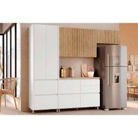 Cozinha Modulada Completa Rainha 4 Peças (2Aéreos+1Balcão+1Paneleiro) C4P158 Branca/Nature - Nesher