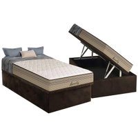 Cama Box Baú Solteiro: Colchão Molas MasterPocket Ensacadas Paropas Marcelly + Base CRC Suede Brown (88x188)