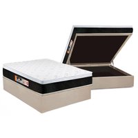 Cama Box Baú Casal: Colchão Espuma Castor D45 Black e White Air Euro Pillow + Base CRC Suede Clean(138x188)