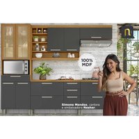 Cozinha Modulada Completa Burguesa Premium 5 Peças (2Aéreos+2Balcões+1Paneleiro) C6P56 Freijo/Grafite - Nesher